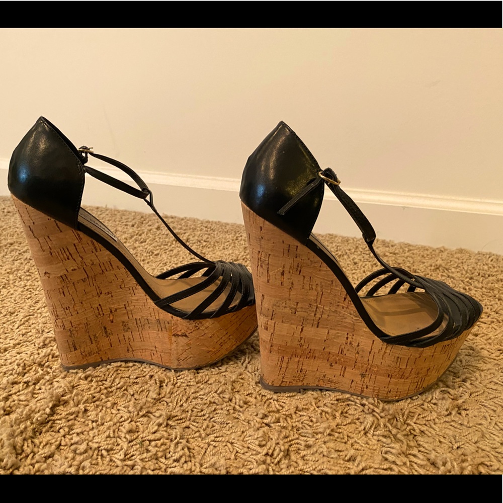 Steve Madden black leather/cork espadrilles